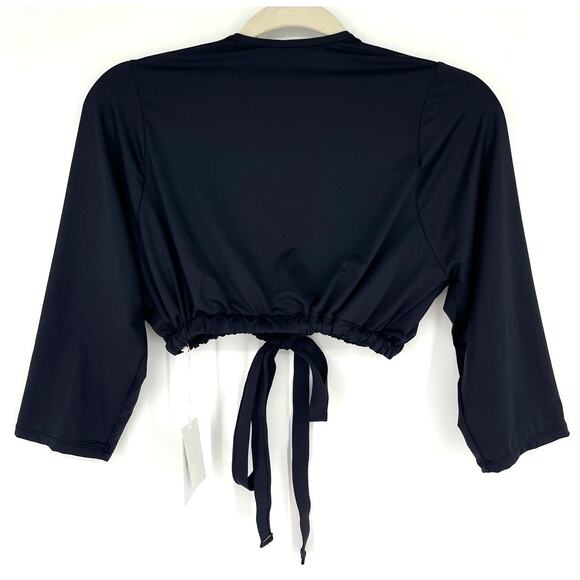 Good American Sexy Boost 3/4 Sleeve Tie Front Bikini Top Black Size 2XL - Picture 4 of 6